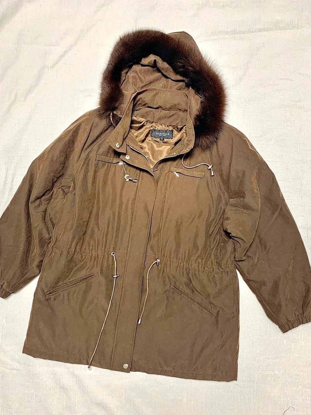 Damselle Faux Fur Hood Utility Jacket Brown XL Like New